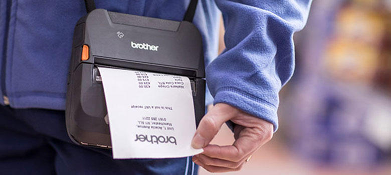 Директен печат на разписка за доставка на Brother RJ-4 на презрамка 